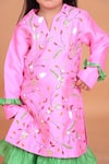 Buy_Turqidz By Shweta Aggarwal_Pink Cotton, Silk Embroidery Kurti And Green Ruffle Sharara 