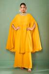 Buy_Samyukta Singhania_Yellow Stones, Crystals Round Neck Embroidered Kaftan And Flared Pant Set _at_Aza_Fashions