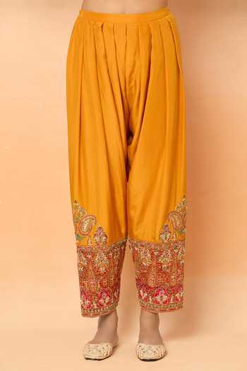 Debyani + CO_Pink Sequins, Gota Patti, Zari, Embroidery Round Kurta Set With Contrast Salwar _at_Aza_Fashions