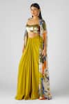 Basanti - Kapde Aur Koffee_Lavender Crepe Embroidery Scoop Neck Embellished Cape Set _Online_at_Aza_Fashions