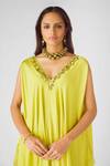 Shop_Basanti - Kapde Aur Koffee_Yellow Modal, Satin Sequins V-neck Embellished Kaftan And Pants Set_Online_at_Aza_Fashions