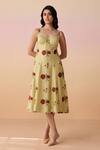 Buy_Dressfolk_Green Chanderi Sweetheart Neck Floral Hand Block Printed Midi Dress _at_Aza_Fashions