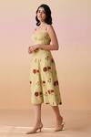 Dressfolk_Green Chanderi Sweetheart Neck Floral Hand Block Printed Midi Dress _Online_at_Aza_Fashions