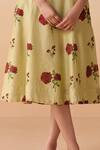 Shop_Dressfolk_Green Chanderi Sweetheart Neck Floral Hand Block Printed Midi Dress _Online_at_Aza_Fashions