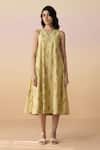 Buy_Dressfolk_Green Poplin Embroidery V-neck Sage Hand Block Floral Midi Dress _Online_at_Aza_Fashions