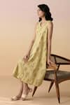 Buy_Dressfolk_Green Poplin Embroidery V-neck Sage Hand Block Floral Midi Dress _at_Aza_Fashions