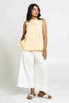 Buy_Pants And Pajamas_Yellow Cotton Round Neck And White Hand Woven Set _Online_at_Aza_Fashions
