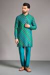 Buy_Rabani & Rakha_Aqua Gingham, Cotton Sequins, Zari Leheriya Bandhani Kurta Set _at_Aza_Fashions