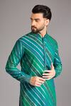 Buy_Rabani & Rakha_Aqua Gingham, Cotton Sequins, Zari Leheriya Bandhani Kurta Set _Online_at_Aza_Fashions
