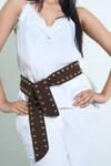 Buy_Trov_Brown Studs Designer Hand Studded Suede Belt _at_Aza_Fashions