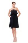 Maenaam_Navy Polyester Studs Off-shoulder Fit-n-flare Tube Dress With Ruffle_Online_at_Aza_Fashions