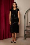 Buy_Maenaam_Black Beaded Short Sleeve Midi Dress _at_Aza_Fashions