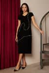 Buy_Maenaam_Black Beaded Short Sleeve Midi Dress _Online_at_Aza_Fashions