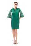 Maenaam_Green Satin Beads, Embroidery V-neck Hand Embellished Dress _Online_at_Aza_Fashions