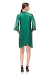 Shop_Maenaam_Green Satin Beads, Embroidery V-neck Hand Embellished Dress _at_Aza_Fashions