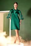 Buy_Maenaam_Green Satin Beads, Embroidery V-neck Hand Embellished Dress _at_Aza_Fashions