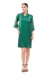 Shop_Maenaam_Green Satin Beads, Embroidery V-neck Hand Embellished Dress _Online_at_Aza_Fashions