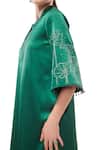 Maenaam_Green Satin Beads, Embroidery V-neck Hand Embellished Dress _at_Aza_Fashions