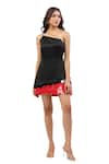 Shop_Maenaam_Black Satin Sequins One Shoulder Fit-n-flare Mini Dress _Online_at_Aza_Fashions