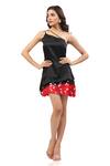 Buy_Maenaam_Black Satin Sequins One Shoulder Fit-n-flare Mini Dress _at_Aza_Fashions