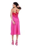 Shop_Maenaam_Pink Satin Fabric Flowers Halter Neck Color-block Midi Dress_at_Aza_Fashions