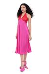 Buy_Maenaam_Pink Satin Fabric Flowers Halter Neck Color-block Midi Dress_Online_at_Aza_Fashions