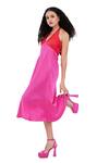 Shop_Maenaam_Pink Satin Fabric Flowers Halter Neck Color-block Midi Dress_Online_at_Aza_Fashions