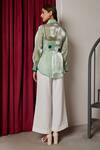 Shop_Maenaam_Green Organza Patchwork Collared Sage Faye Bodice Top Set_at_Aza_Fashions