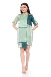 Buy_Maenaam_Green Organza Round Neck Color Block Oversized Shift Dress_Online_at_Aza_Fashions