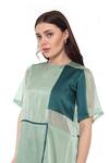 Maenaam_Green Organza Round Neck Color Block Oversized Shift Dress_at_Aza_Fashions