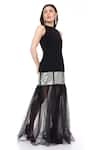 Maenaam_Black Polyester Round Neck Lana Sleeveless Gown With Tulle Flared Bottom _Online_at_Aza_Fashions