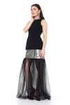Buy_Maenaam_Black Polyester Round Neck Lana Sleeveless Gown With Tulle Flared Bottom _Online_at_Aza_Fashions