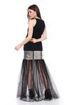 Shop_Maenaam_Black Polyester Round Neck Lana Sleeveless Gown With Tulle Flared Bottom _at_Aza_Fashions