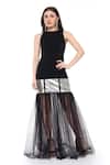 Shop_Maenaam_Black Polyester Round Neck Lana Sleeveless Gown With Tulle Flared Bottom _Online_at_Aza_Fashions