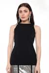 Maenaam_Black Polyester Round Neck Lana Sleeveless Gown With Tulle Flared Bottom _at_Aza_Fashions