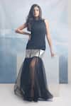 Buy_Maenaam_Black Polyester Round Neck Lana Sleeveless Gown With Tulle Flared Bottom _at_Aza_Fashions