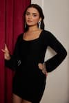 Buy_Maenaam_Black Polyester Square Neck Chic Bodycon Mini Dress With Cut-outs _Online_at_Aza_Fashions