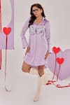 Buy_Maenaam_Purple Satin Beads, Sequins Collared, Round Neck Lucy Saeng Shirt Dress_at_Aza_Fashions