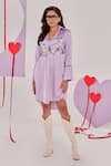 Buy_Maenaam_Purple Satin Beads, Sequins Collared, Round Neck Lucy Saeng Shirt Dress_Online_at_Aza_Fashions