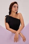 Shop_Maenaam_Black One Shoulder Mini Dress With Bow _Online_at_Aza_Fashions