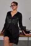 Buy_Maenaam_Black Studded Satin Shirt Dress _at_Aza_Fashions