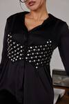 Maenaam_Black Studded Satin Shirt Dress _at_Aza_Fashions