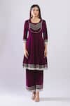 Buy Naintara Bajaj Purple Velvet Embroidery, Gota Patti Round Neck Kurta Set Online at Aza Fashions Buy_Naintara Bajaj_Purple Velvet Embroidery, Gota Patti Round Neck Kurta Set _Online_at_Aza_Fashions