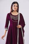 Naintara Bajaj Purple Velvet Embroidery, Gota Patti Round Neck Kurta Set at Aza Fashions Naintara Bajaj_Purple Velvet Embroidery, Gota Patti Round Neck Kurta Set _at_Aza_Fashions