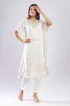 Samyukta Singhania_Cream Silk, Georgette Embroidery V-neck Chikankari Kurta And Trouser Set _Online_at_Aza_Fashions