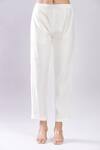 Shop_Samyukta Singhania_Cream Silk, Georgette Embroidery V-neck Chikankari Kurta And Trouser Set _Online_at_Aza_Fashions