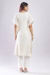 Shop_Samyukta Singhania_Cream Silk, Georgette Embroidery V-neck Chikankari Kurta And Trouser Set _at_Aza_Fashions
