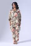Buy_Klad_Beige Crepe V-neck Seagrass Printed Kaftan Set_at_Aza_Fashions