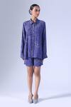 Klad_Blue Crepe Collared Botanic Print Shirt And Shorts Set_Online_at_Aza_Fashions