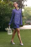 Buy_Klad_Blue Crepe Collared Botanic Print Shirt And Shorts Set_at_Aza_Fashions